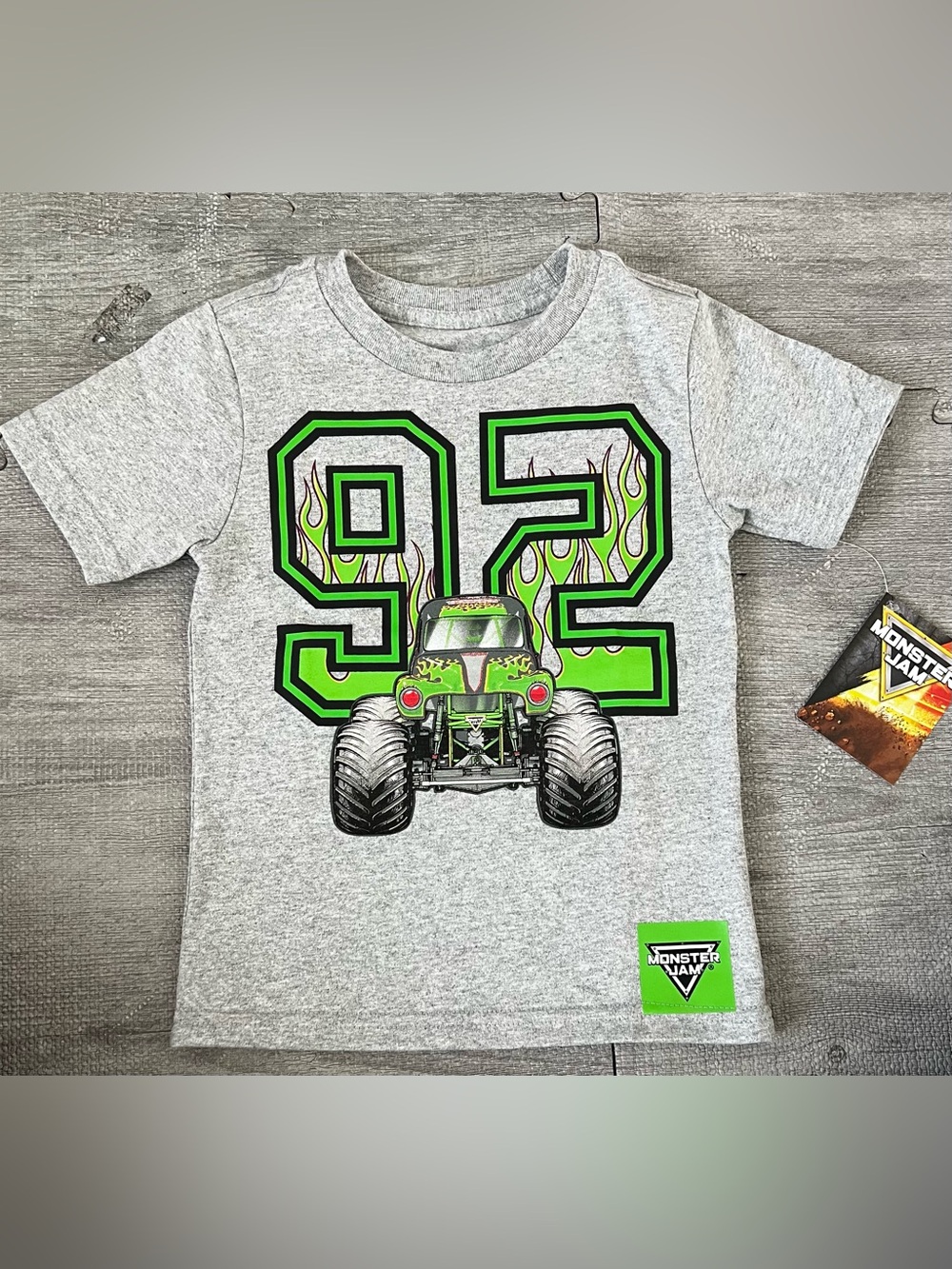 Monster Jam Boys 6 Gray/Green Monster Truck Graphic Logo Crew Neck T-Shirt